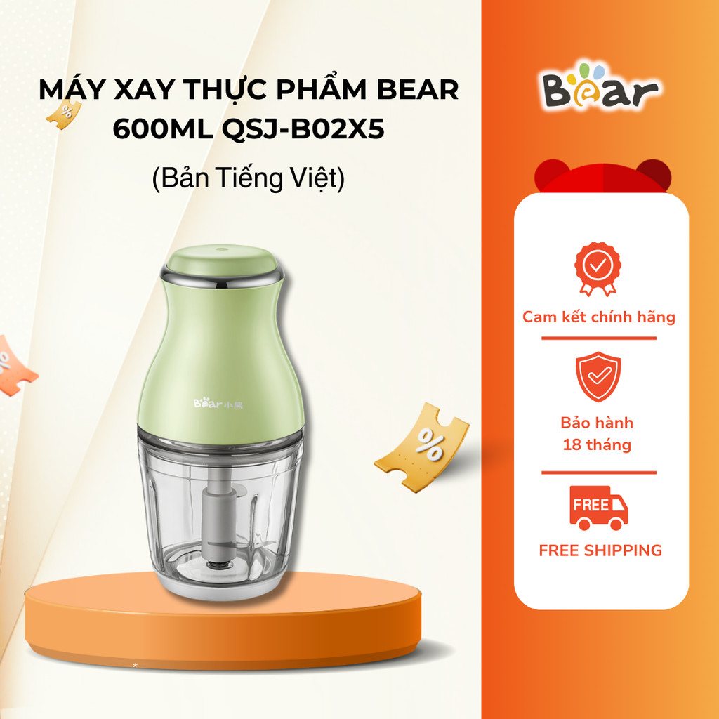 Máy xay thực phẩm đa năng Bear QSJ-B02X5 - Hàng chính hãng, Bảo Hành 18 Tháng