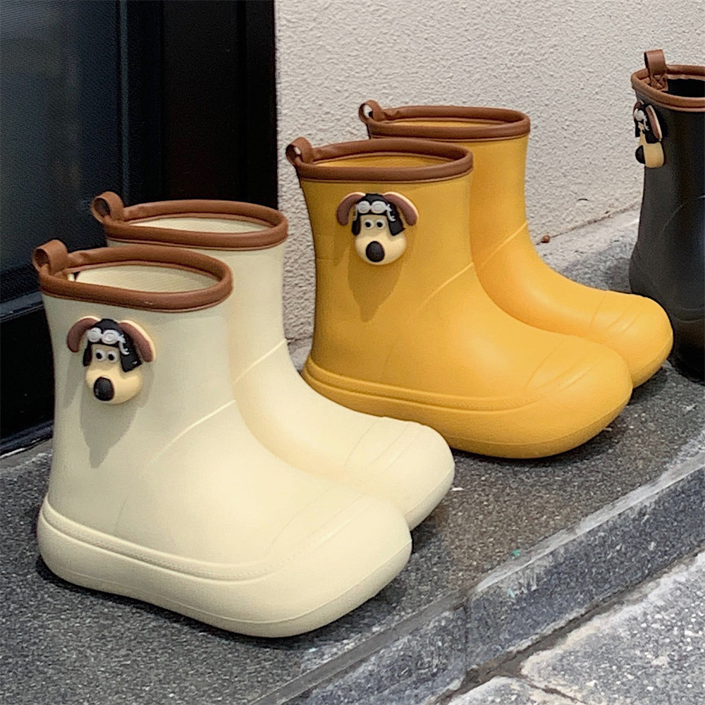 XIXITIAO Giày Bốt Đi Mưa Chống Thấm Nước Cao Đến Giữa Bắp Chân Dành Cho Nữ Họa Tiết Hình Chú Cún Hoạt Hình