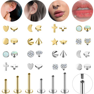  1 PC Bông Tai Inox Xuyên 16G Labret Môi Xuyên Pha Lê Mặt Trăng Ngôi Sao Trái Tim Chéo Mũi Stud Xuyên 6   8   10mm Xoắn Ốc Ốc Sụn Daith Xuyên Bạc Vàng 