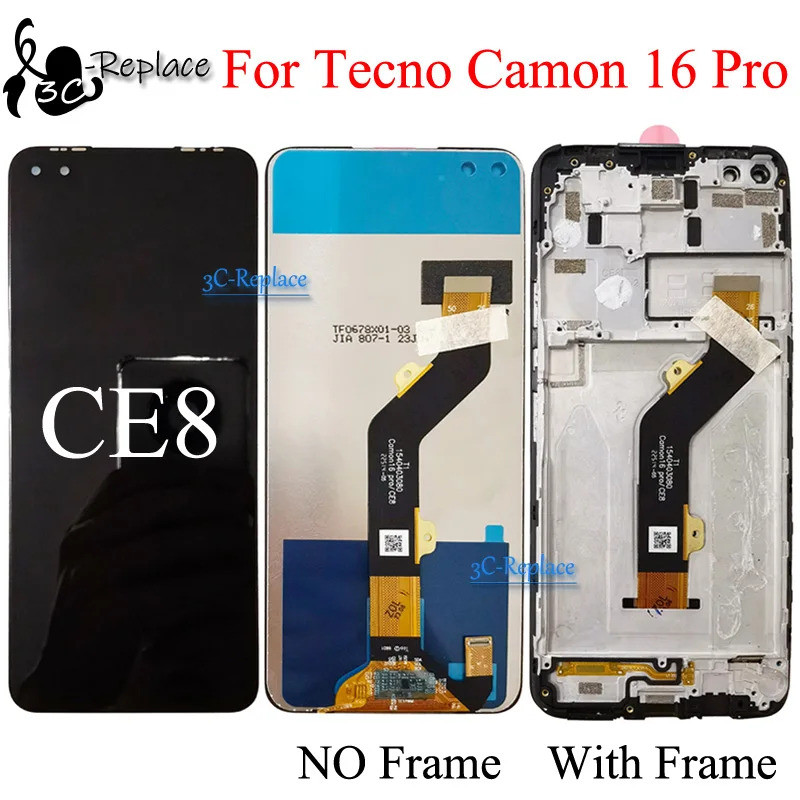 Màu đen 6,8 Inch cho Tecno Camon 16 Pro CE8 Màn hình LCD Bộ số hóa màn hình cảm ứng Bộ phận thay thế