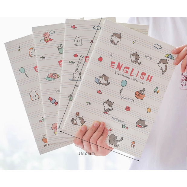 (6003) Vở ghi chép tiếng anh, khổ b5 có 72 trang dành cho học sinh, sổ từ vựng dòng kẻ màu dễ thương