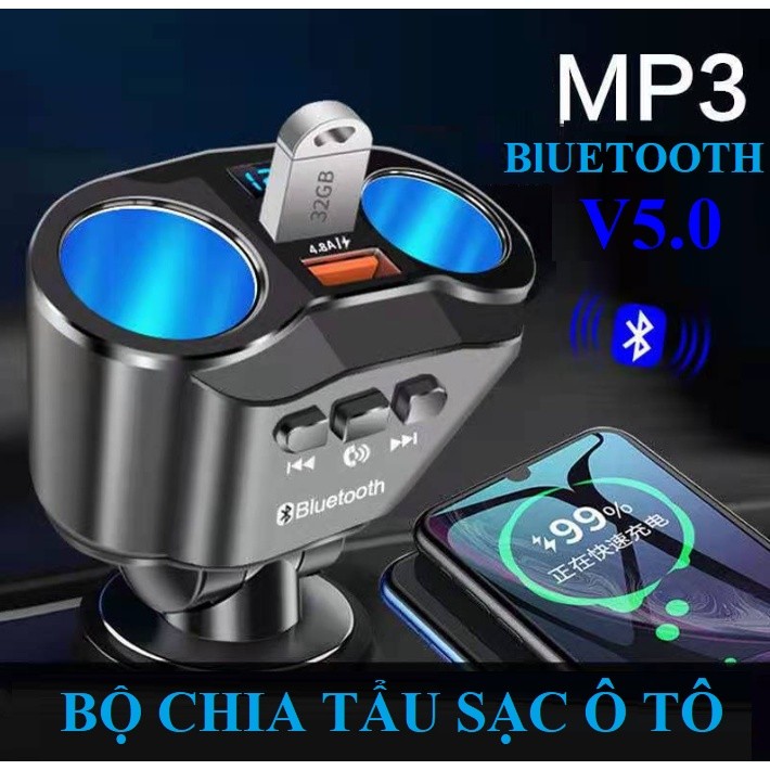 Bộ chia tẩu sạc ô tô tẩu sạc ô tô bluetooth sạc nhanh PD siêu nhanh hiển thị LCD