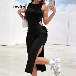 Lovito Váy thanh lịch Váy xẻ dây rút trơn dành cho nữ LNL67136