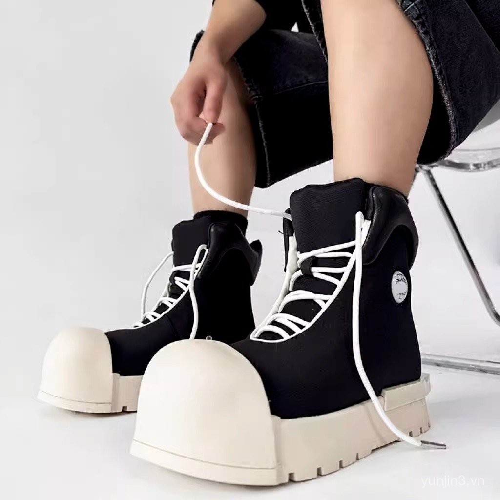 Giày cao cổ Mickey đầu to cho nam nữ, đế dày, tăng chiều cao, giày boot cổ thấp cho nam, giày thể th