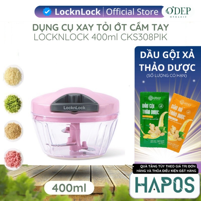 Xay tỏi ớt LocknLock mini kéo tay Chính hãng, băm rau củ, làm đồ ăn dặm không cần điện tiện lợi CKS3
