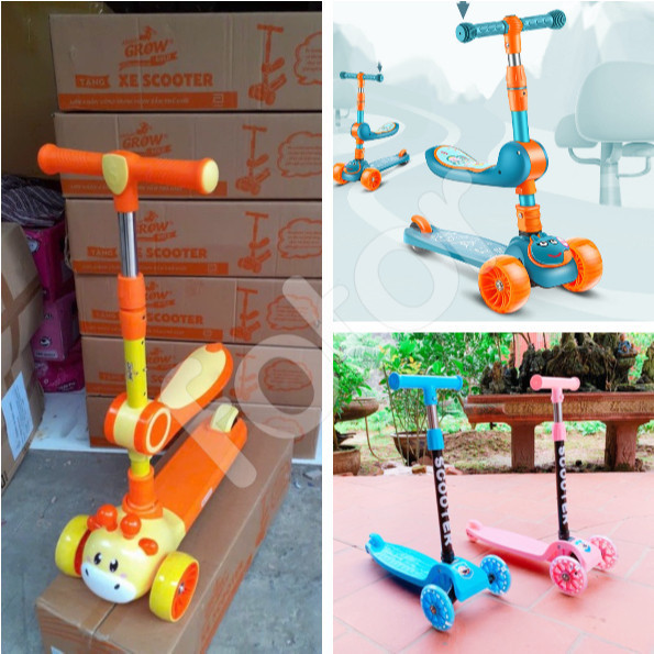 [FREESHIP] XE TRƯỢT 3IN1 SCOOTER GROWN - HOẠT HÌNH - 3 BÁNH CÓ LED XANH, HỒNG