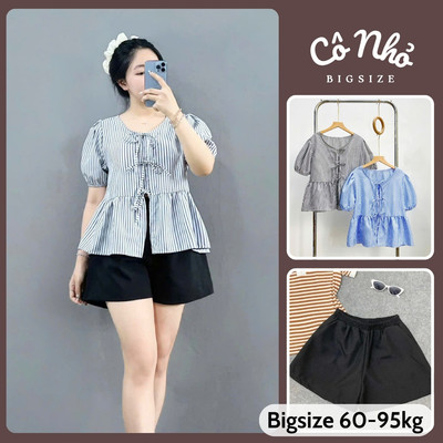 Set Áo Quần Bigsize Nữ Áo Babydoll Tay Phồng Kèm Quần Đùi Lưng Chun Dễ Thương Cho Chubby A190+Q500