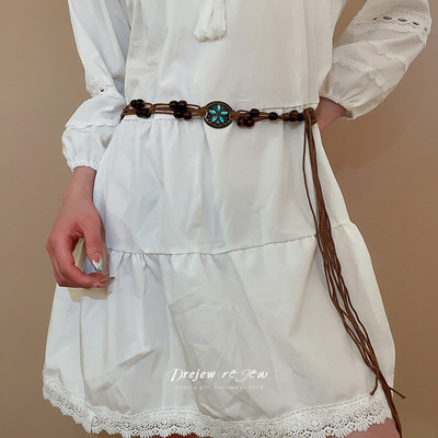 DREJEW Retro Bohemian hạt gạo dệt thắt lưng, phong cách dân tộc, thắt lưng thích hợp và đa năng, phụ kiện thắt lưng cao cấp thời trang và đa năng