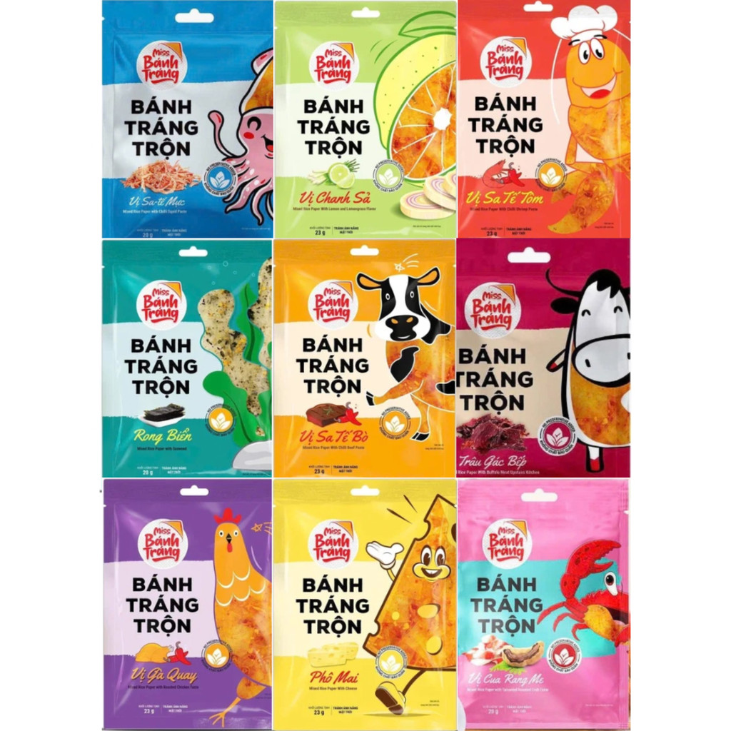 COMBO 20 BỊCH BÁNH TRÁNG TRỘN MISS VỊ GÀ QUAY, SA TẾ BÒ, SA TẾ TÔM, RONG BIỂN 20-23GR