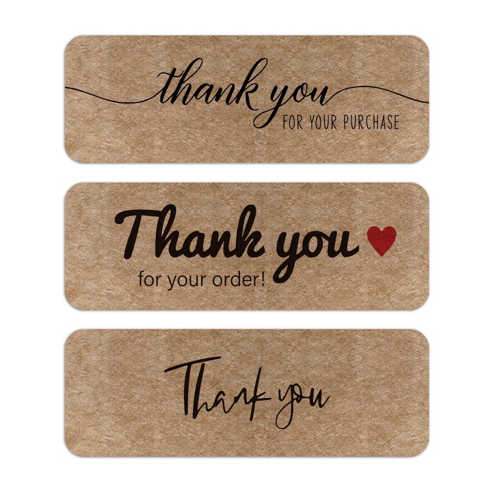 Cuộn 120 tem chữ nhật dán sticker decan cảm ơn/ Thank you màu kraft chữ nhật TE29 trang trí bao bì q