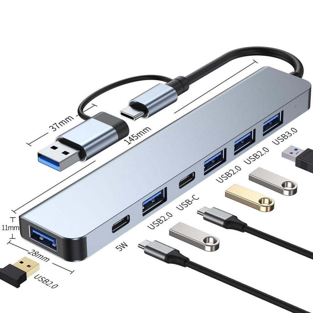 Hub Chuyển USB/Type-C Ra 5 USB + 2 Type-C T-3627 / Hub/Bộ Chia Type-C/ USB Ra 4 Cổng USB 3.0 TrắngVỏ