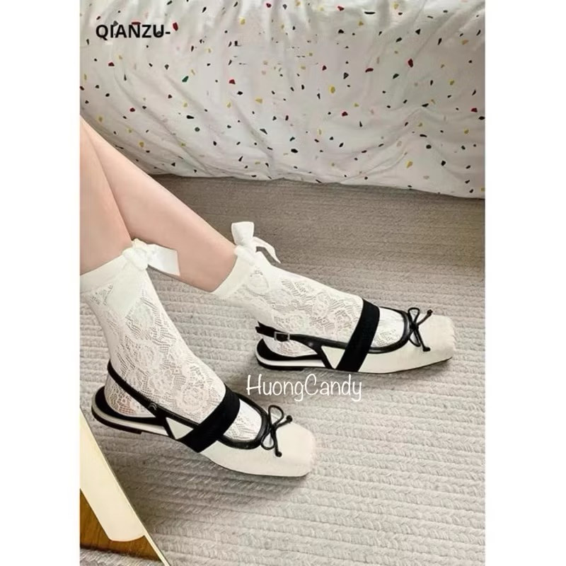 m1 Giày búp bê  ba lê mũi vuông nơ(hàng sẵn) m2