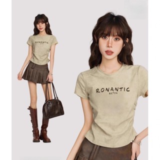 ZHIYU Áo baby tee Áo Thun ôm body Áo y2k 100% cotton Áo thun nữ dáng ôm cổ điển in họa tiết kẻ caro dây rút màu kaki