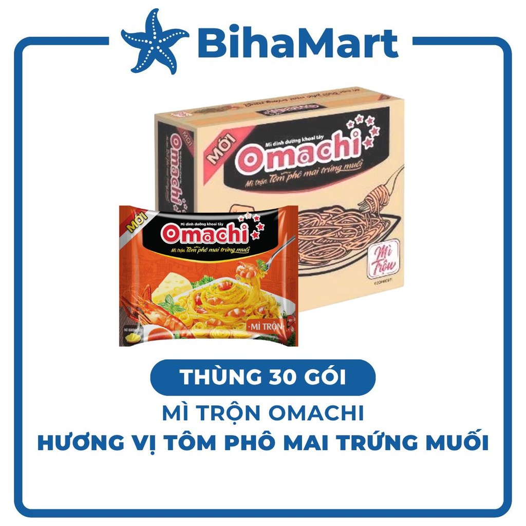 [THÙNG 30 GÓI] - MASAN - Mì trộn Omachi hương vị Tôm phô mai trứng muối, Mì trộn Tôm phô mai trứng m