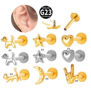Ngôi Sao Mặt Trăng Chó Hình Trái Tim G23 Titan Labret Môi Stud Sụn Bông Tai Xoắn Xuyên 16 Gauge Bên Trong Đầu Phẳng