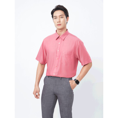 Sơ mi tay ngắn lai ngang VIETTIEN SMART CASUAL vải sợi Hoa hồng phom REGULAR VT00000373