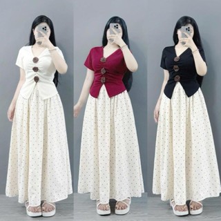 Set Bigsize Nữ Nàng Thơ (CÓ LẺ ÁO/VÁY) Áo Cổ Tim Đính Hoa Kèm Váy Dài Chấm Bi A275 CV422
