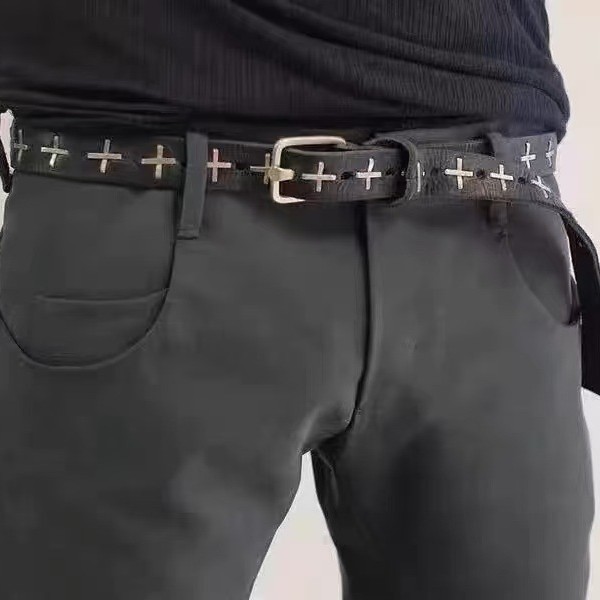 MA + Niche Dark Style Punk Style Cross Belt Kim loại Handmade Retro Belt