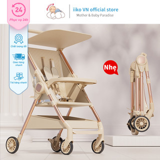 【SIÊU NHẸ 5KG】Xe Đẩy Em Bé Màu Đen Khung Carbon - Gấp Gọn 1 Chạm, Mang Lên Máy Bay, Bánh Lớn Chống Rung + Mái Che UV