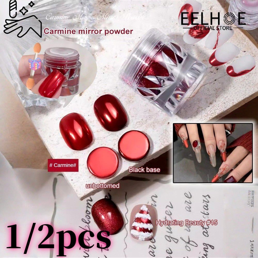 EELHOE 1/2 PCS Nail Art New Year Red Magic Mirror Powder Phấn phủ kính mát Phấn phủ Spring Mirror Ph