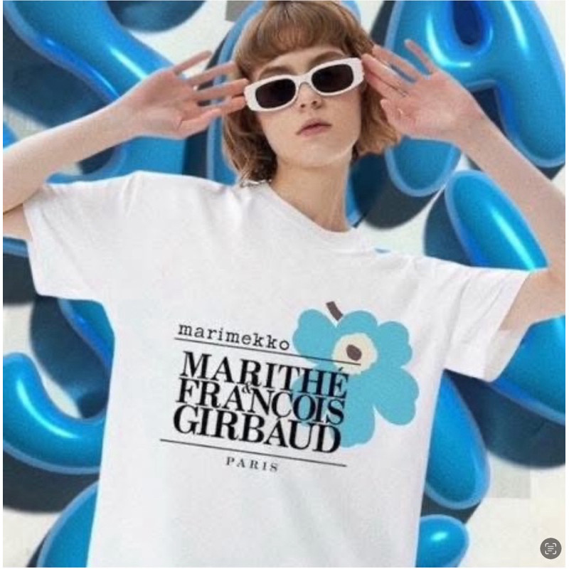 Mới Marithe Francois Girbaud x Marimekko Cổ Điển Logo Áo Thun Xuất Hiện Màn Hình Và Phía Trước Hoa A