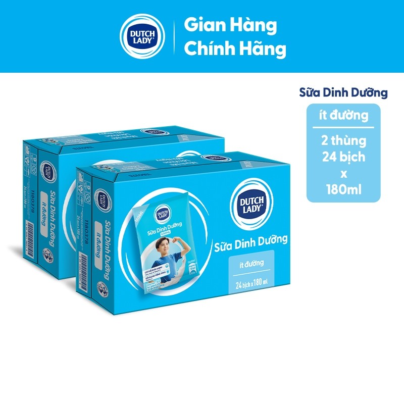 Combo 2 Thùng 24 Bịch Sữa Dinh Dưỡng Dutch Lady Ít Đường 24x180ml