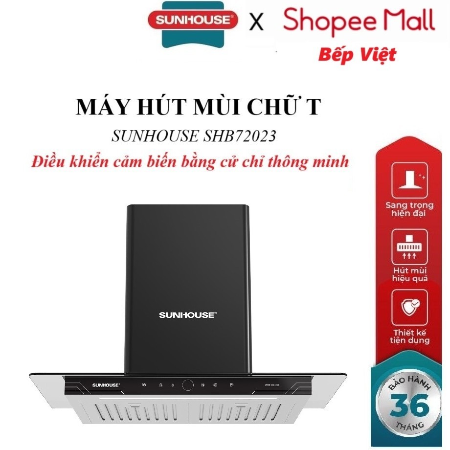 Máy hút mùi chữ T SUNHOUSE SHB72023, Công suất 170W, Điều khiển cảm biến bằng cử chỉ thông minh, bảo hành 36 tháng