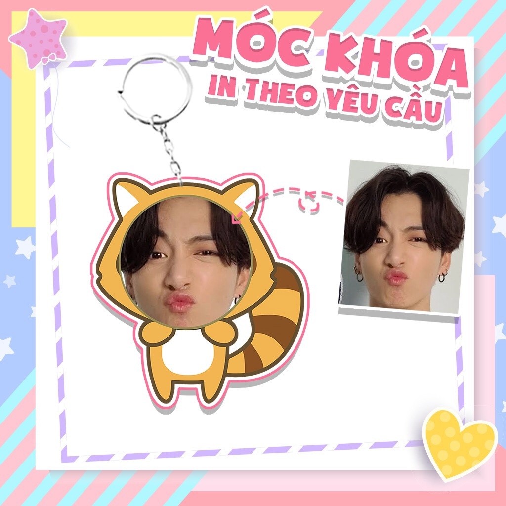 Móc khóa ghép mặt in theo yêu cầu hình con vật chibi đáng yêu chất liệu mica in 2 mặt