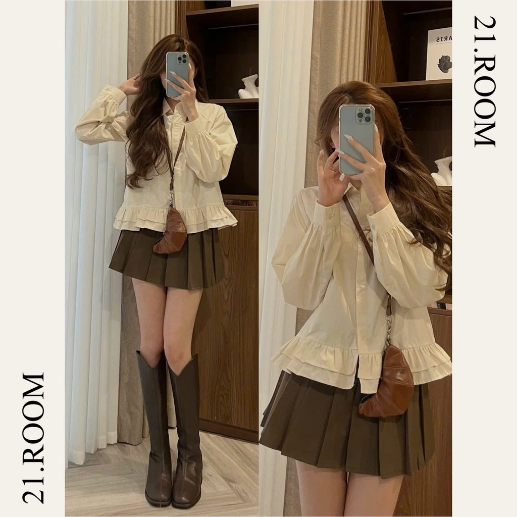 Áo Sơ Mi Nữ Thô Mềm Dài Tay Phối Bèo 21.ROOM A2992