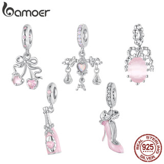 Bamoer Bạc 925 Quyến Rũ Nơ Hồng Anh Đào Champagne Giày Cao Gót Phụ Kiện Mặt Dây Chuyền DIY Vòng Tay Quà Tặng