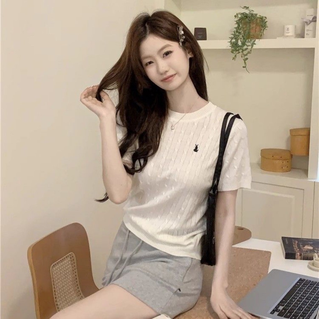 Meet-Adm Áo Len Dệt Kim, Áo Cộc Len Vặn Thừng  Mùa Hè Mới Thời Trang Ngắn -sleeved Dệt Kim T -shirt  Phụ Nữ | BigBuy360 - bigbuy360.vn