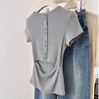  áo baby tee ôm body  xám tiêu hở lưng mùa hè kiểu dáng cute hàn quốc đẹp salmo áo thun local brand 