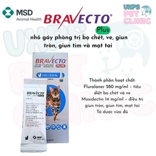 Bravecto Plus cho mèo >2.8-6.25kg nhập khẩu – Diệt ve, bọ chét, giun tim, hiệu quả vượt trội 3 tháng