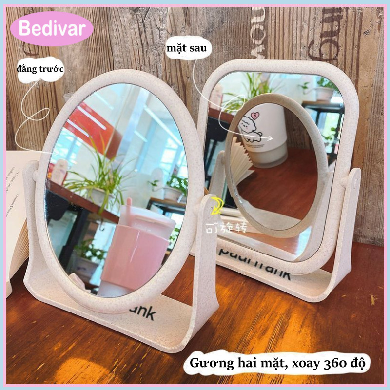 Bedivar Gương hình chữ nhật Mini gấp tiện lợi để bàn Gương đôi Gương mỹ phẩm