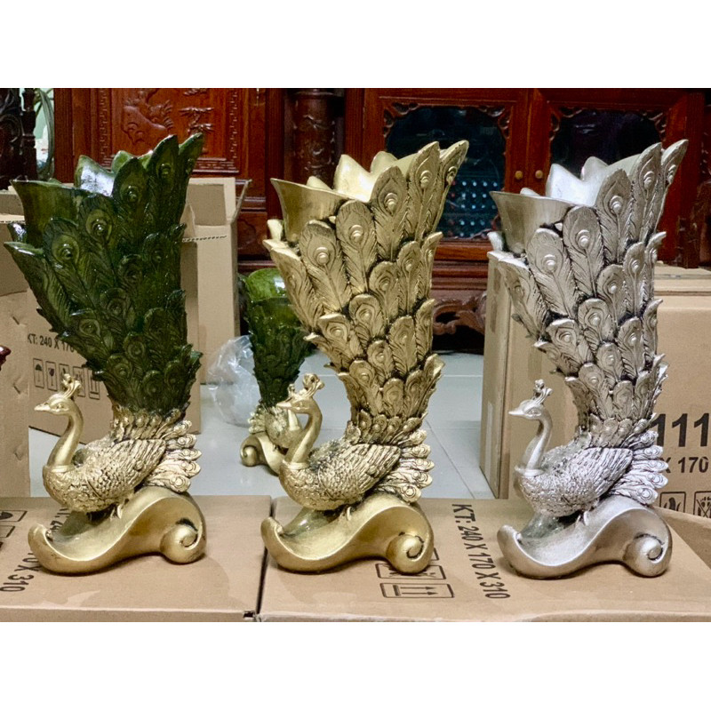 Bình hoa composite,bình công phong thủy, bình con công,bình hoa giả, công 3