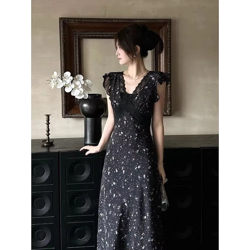 Đầm Hoa Ren Đen Phong Cách Pháp Cho Nữ Mùa Hè Mới Độc Đáo Siêu Đẹp Với Thiết Kế Ôm Eo | BigBuy360 - bigbuy360.vn