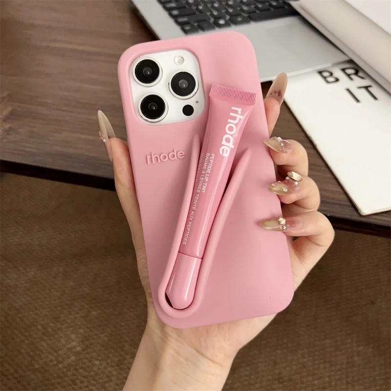 Son Môi Thời Trang Silicon Rhode Ốp Lưng Điện Thoại IPhone 16 15 14 13 12 11 Pro Max Di Động Son Bón