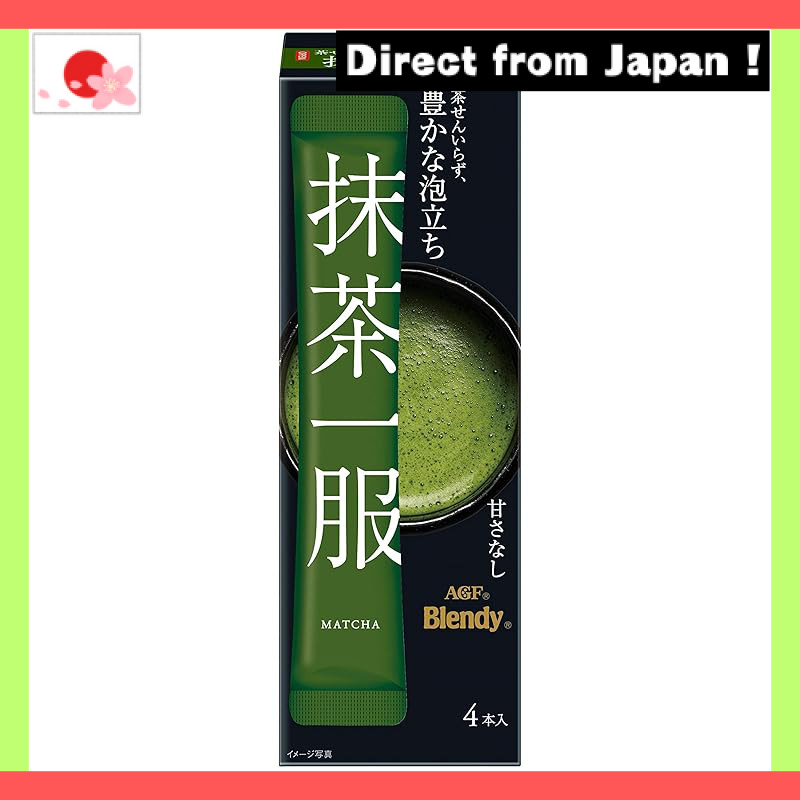 【Japan Original】 AGF Blendy Matcha Powder - Unsweetened, Milk-Free, 4 Sticks x 6 Boxes (7.5g each, T