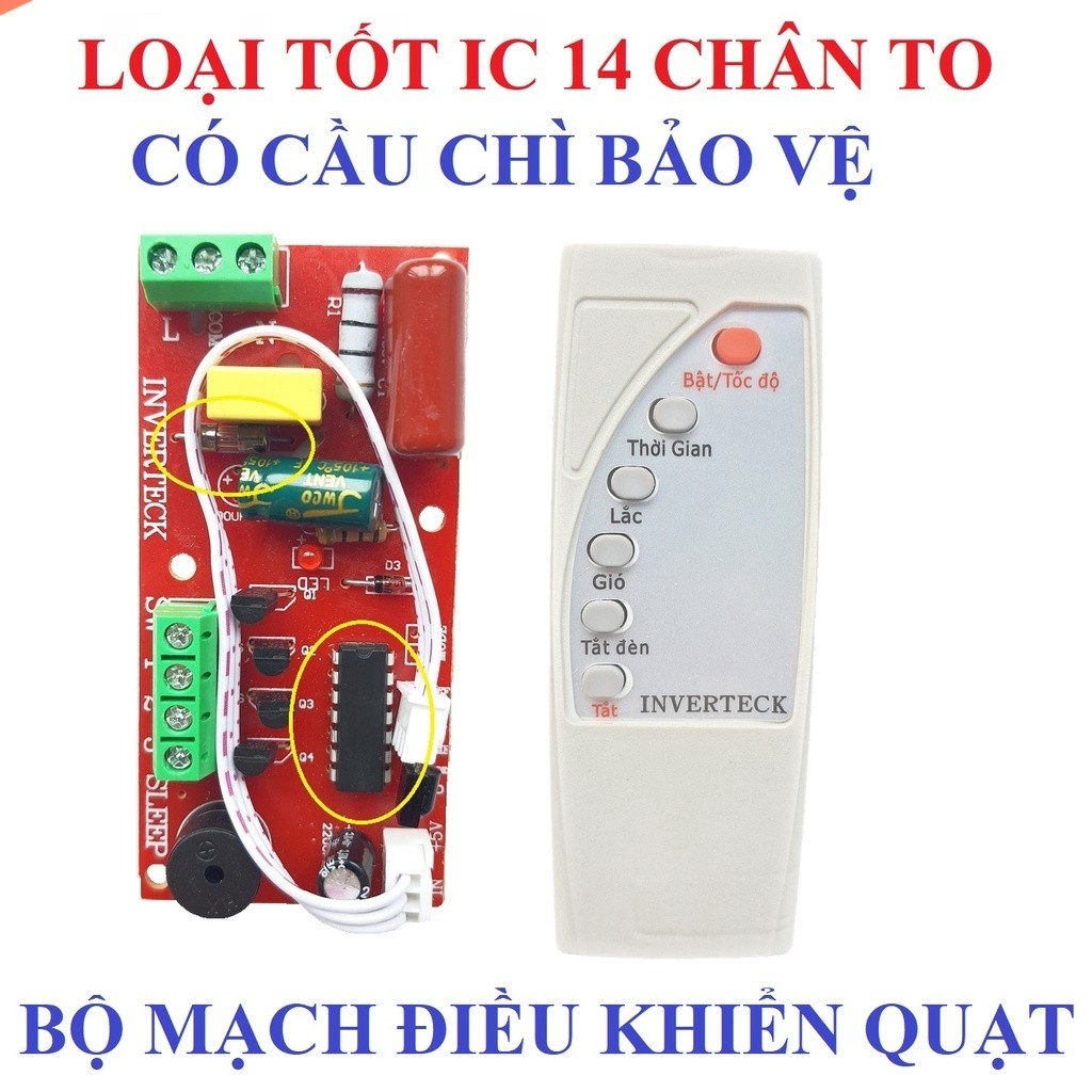 Mạch quạt điều khiển từ xa INVERTECH loại tốt nhất IC 14 chân to có cầu chì bộ…