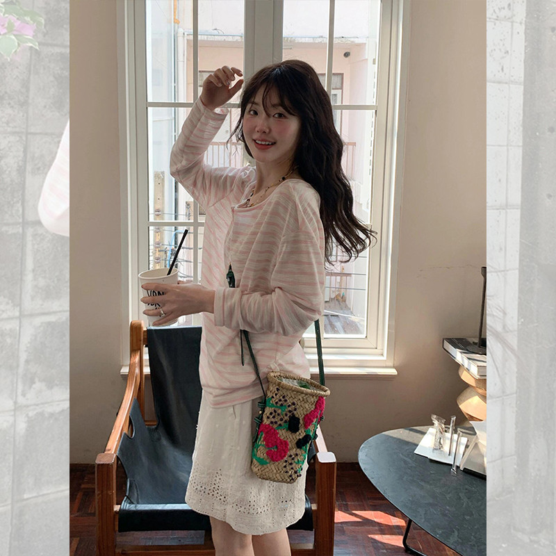 Kii Wii Áo thun dài tay sọc hồng thường ngày mùa hè dành cho nữ 250602 | BigBuy360 - bigbuy360.vn