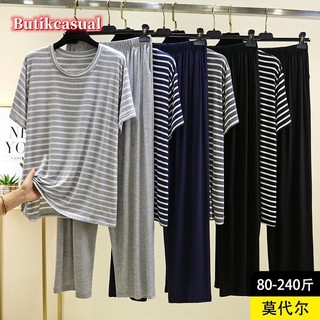 Nam Modal Sọc Bộ Quần Ngắn Tay Bộ Đồ Ngủ Mùa Hè 2025 Mỏng Homewear Thường Ngày Kích Thước Lớn 2 Bộ