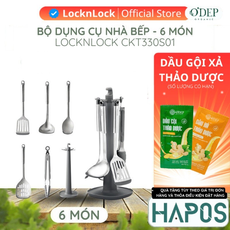Bộ dụng cụ nhà bếp 6 món LocknLock Chính hãng, chất liệu Inox cao cấp, giá treo xoay 360 độ gọn gàng