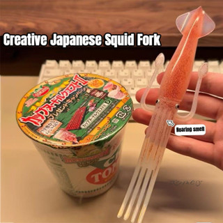 🔮COD🔮Ngộ nghĩnh Mực Mực Mực Nĩa Trái Cây Cốc Mì Bộ Đồ Ăn Nĩa Mì Ăn Liền Nĩa Bento Cơm Trưa Nĩa Thực Phẩm Chọn Tăm
