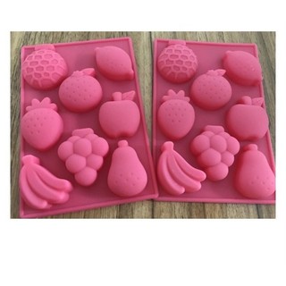 Khuôn Silicon - Trái Cây - Vĩ 8c - 4cm Chuối Nho Chanh Táo Lê - Khuôn làm bánh - Khuôn silicon 3D 