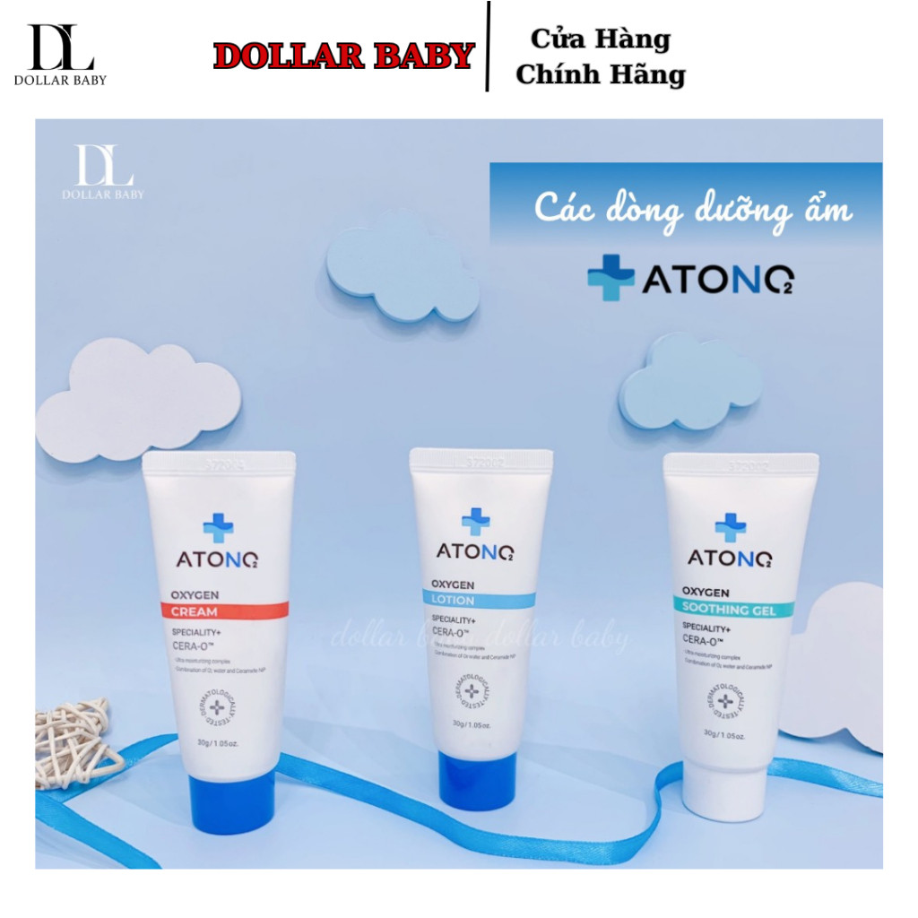 Bộ Sản Phẩm Dưỡng Ẩm Hữu Cơ Atono 2 Oxygen Gel/Lotion/Cream Công Nghệ Cera-O™, Da Nhạy Cảm Hàn Quốc.