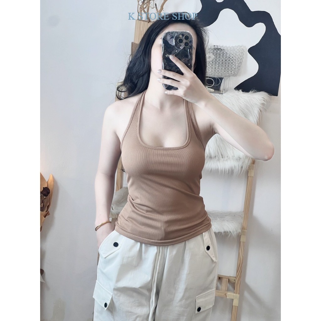 Áo ống cổ yếm, áo quây cổ yếm, áo ba lỗ cổ yếm fom body mặc hè