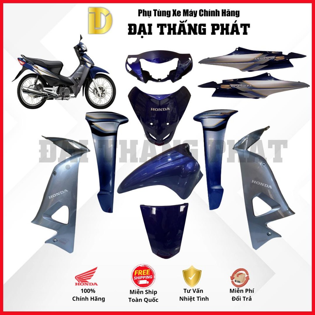 (Có bán lẻ) Dàn áo xe Wave S 100cc năm 2007 màu Xanh Mực Ghi - PB373M - chính hãng Honda