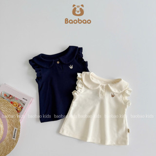 [BAOBAO- sẵn] ÁO POLO CỔ SEN SÁT NÁCH BÈO THÊU HOẠ TIẾT NGỰC XINH XẮN CHO BÉ GÁI-  M512