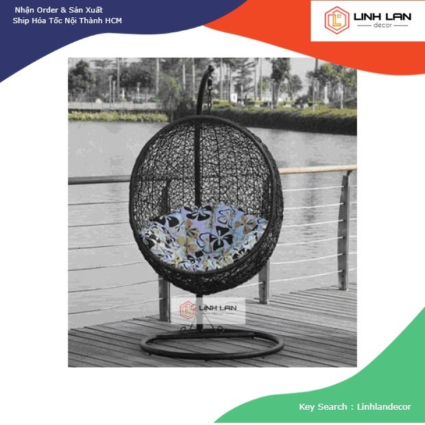 [HÀNG ĐẶT] 002 – Ghế Xích Đu Xuất Khẩu Cao Cấp, Poly Rattan Swing Chair | LinhLanDecor