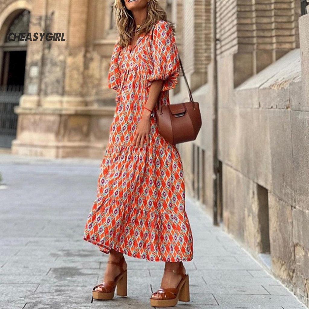 (CH) Đầm in hoa Bohemian dành cho nữ Váy in hoa Bohemian Váy Maxi in hoa Bohemian cho bữa tiệc đi bi